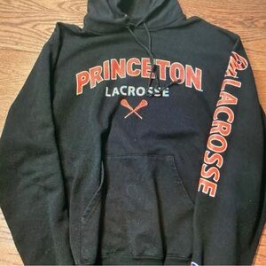 Champion Black Hoodie with Orange Princeton Lacrosse Graphics